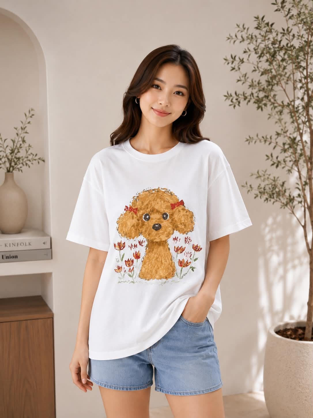 BESIDE YOU T-SHIRT FREESIZED ( Dog with Ribbon )